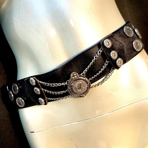 Vtg Leather Boho Coin Belt main image 7
